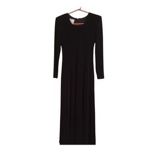 Vintage Joseph Ribkoff Creations Size 8 3/4 Sleeve Black Fit & Flare Long Dress